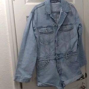 🐞Host Pick! 🎉 Denim x Alexander Wang Bleached Blue/White Denim Playsuit Romper